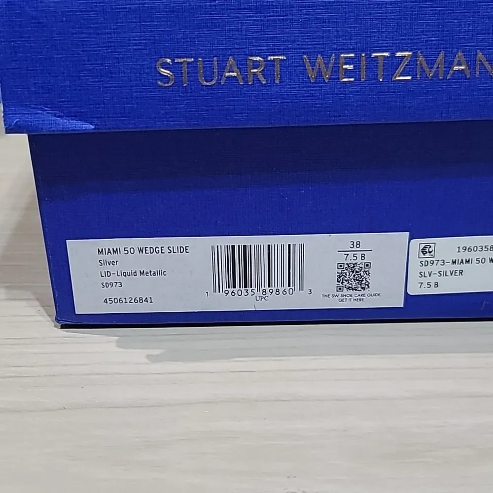 Stuart Weitzman Miami 50 Wedge Slide Silver 7.5 B NEW - Picture 8 of 9